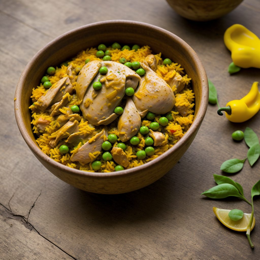 Cuban arroz con pollo in a serving bowl