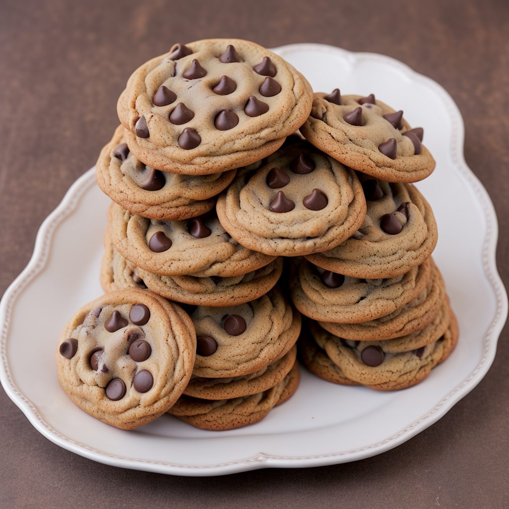 Chocolate butterscotch chip cookies stacked on a plate