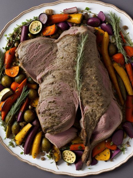 Moroccan leg of lamb with roasted vegetables