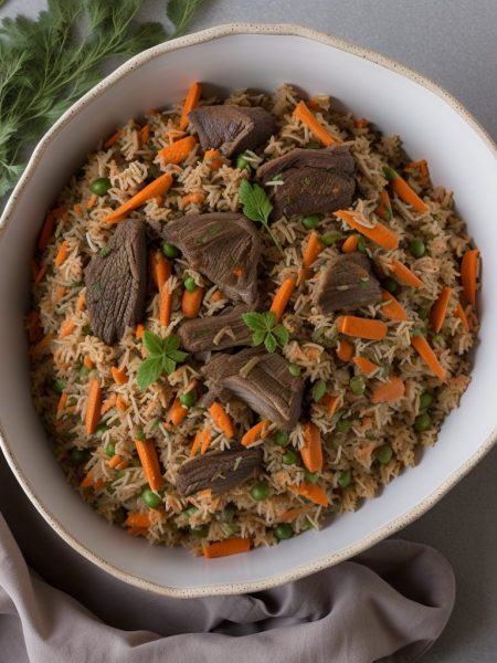 Uzbek plov pilaf with rice and carrots