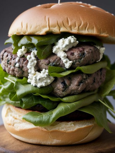 Beef burger with ricotta and caper relish