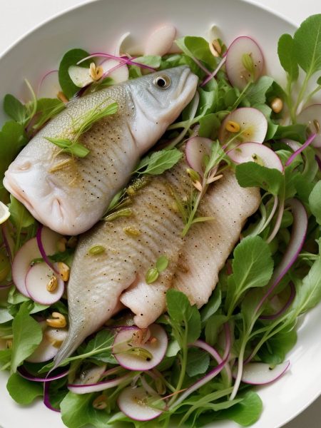 Seared fish with radish salad