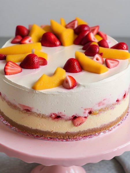 Strawberry and mango pastel cheesecake
