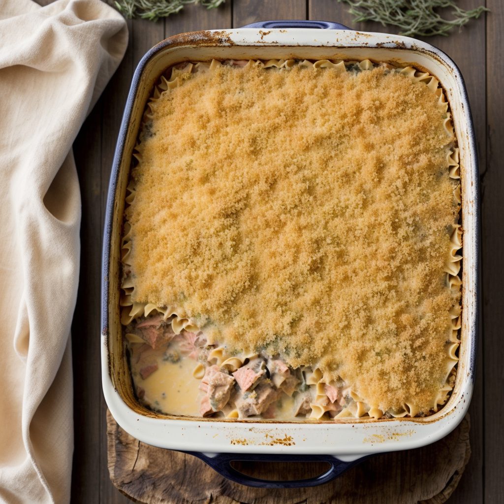 Tuna casserole baked with golden topping