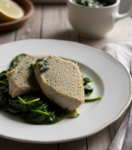 Caraway-Swiss Chicken on Spinach recipe image