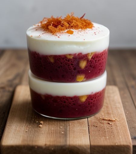 Carrageen Pudding With Rhubarb & Rosehip Jell recipe image