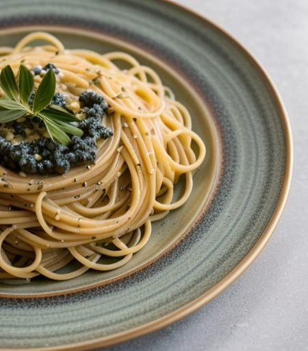 Caviar With Shallots and Olive Oil Over Pasta recipe image