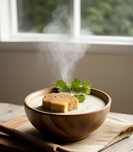 Celery Root Bisque With Peppered Croutons recipe image