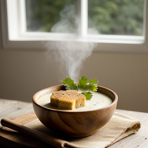 Celery Root Bisque With Peppered Croutons recipe image