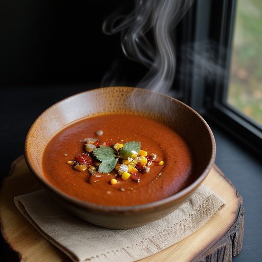 Charred Tomato Soup With Corn & Pepper Reli recipe image