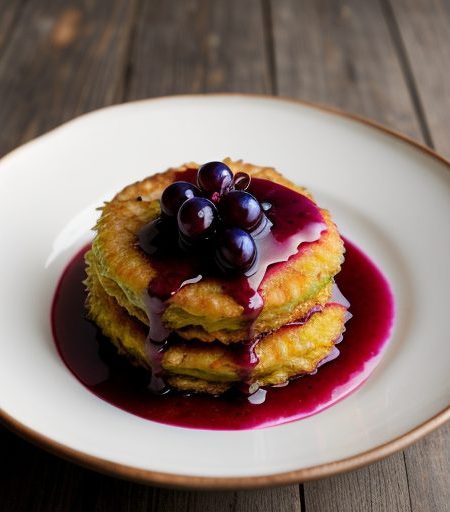 Cheese Latkes With Concord Grape Wine Sauce recipe image