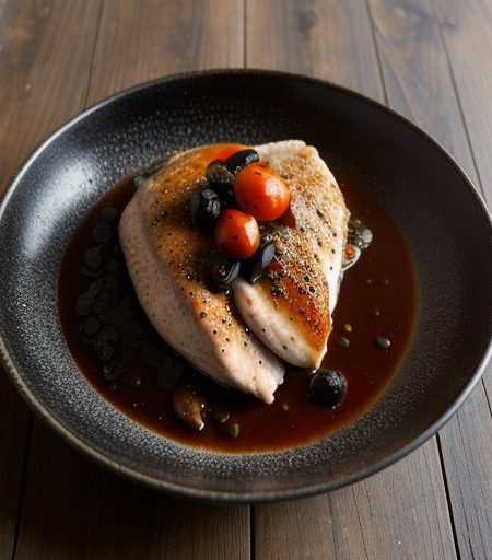 Chicken Breasts W/Tomato, Black Olive & Anchovy Sauce recipe image