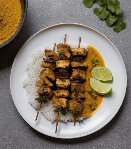 Chicken Curry Kabobs on Rice recipe image