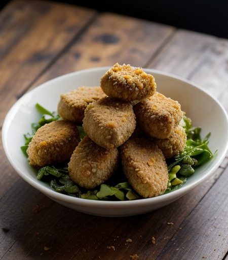Chicken Nuggets on Greens With Buttermilk Dressing recipe image