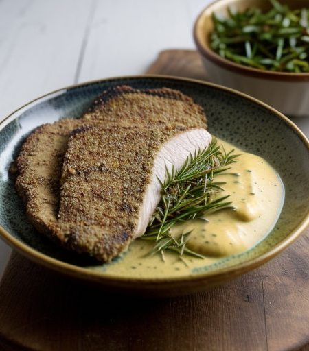 Chicken Paillard With Chive and Mustard Sauce Diane recipe image
