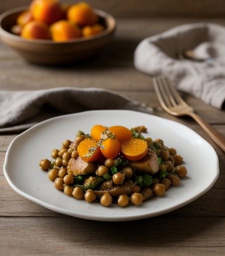 Chicken With Chic Peas and Apricots. recipe image
