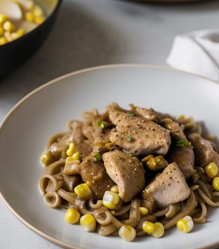 Chicken and Apples Over Noodles recipe image