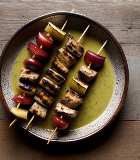 Chicken and Fruit Kabobs With Mustard-Leek Sauce recipe image