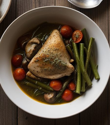 Chicken and Vegetables in Tomato-Wine Sauce - Bon Appetit recipe image