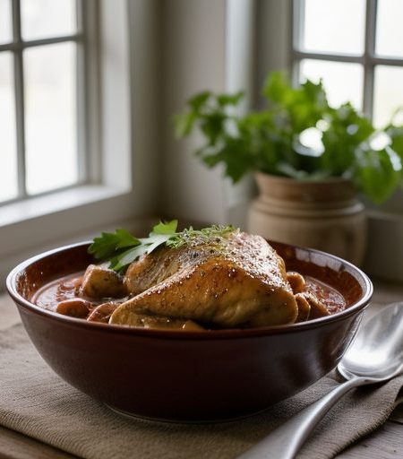 Chicken in Wine & Tomato Sauce (Poulet Mare recipe image