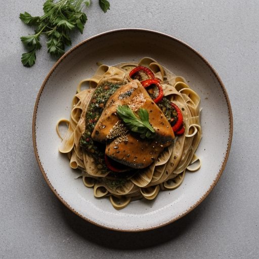 Chicken on Pasta With Spicy Asian-Style Sauce recipe image