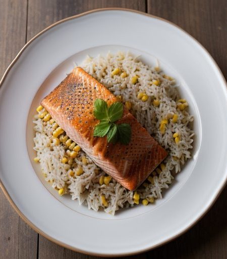 Chili Buttered Salmon Over Vegetable Rice recipe image