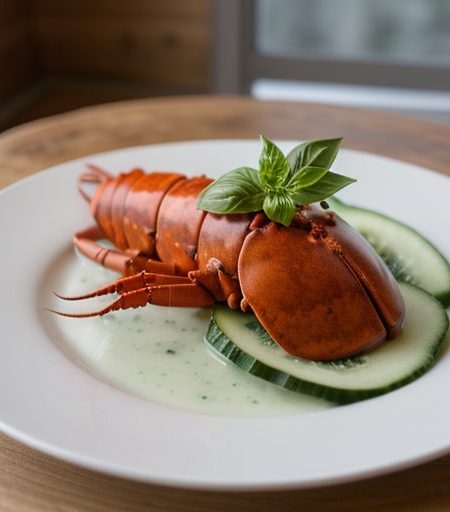 Chilled Basil Water With Lobster and Cucumber recipe image