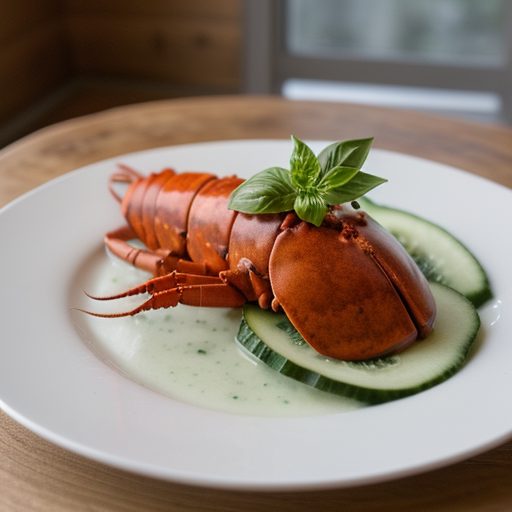 Chilled Basil Water With Lobster and Cucumber recipe image
