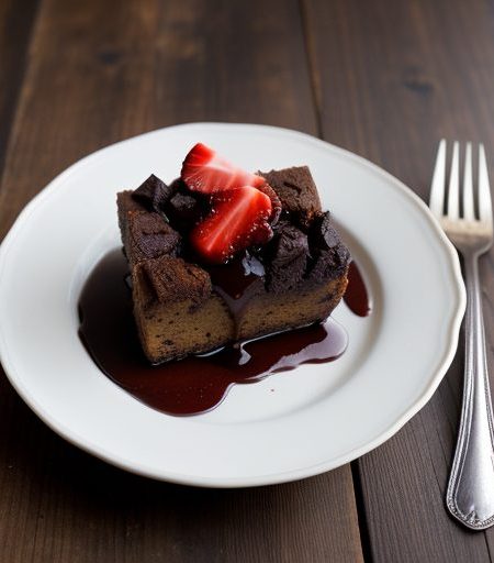 Chocolate Bread Pudding With Strawberry Sauce recipe image
