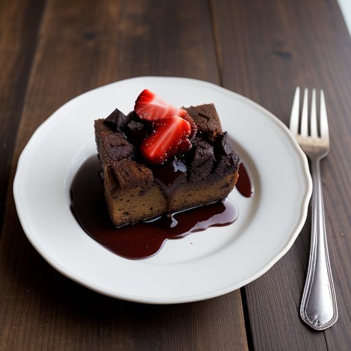 Chocolate Bread Pudding With Strawberry Sauce recipe image