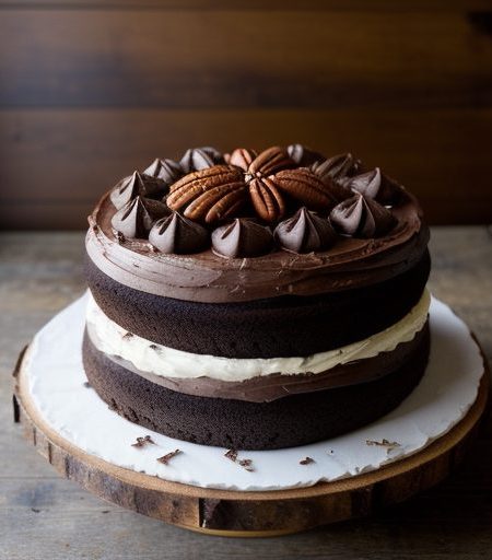 Chocolate-Frosted Devil's Food Cake With Pecan and Coconu recipe image