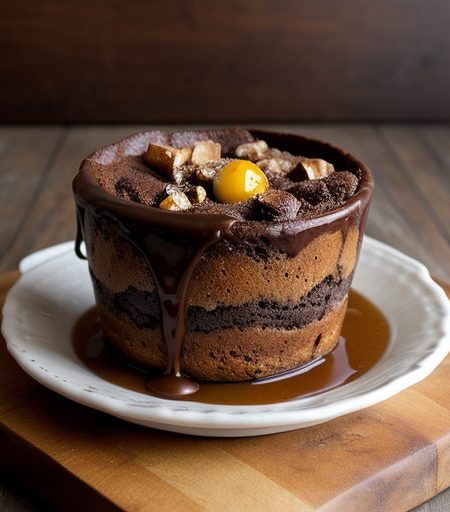 Chocolate Hazelnut Bread Pudding With Chocolate Sauce recipe image