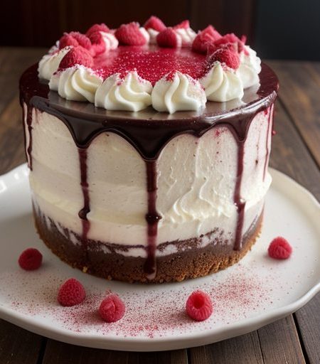 Chocolate Swirl Cheesecake With Raspberry Topping recipe image