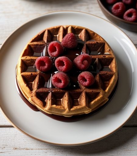 Chocolate Waffles With a Fresh Raspberry Syrup recipe image