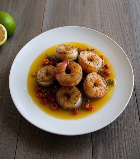 Citrus Crusted Shrimp With Ginger Starfruit & Rum recipe image