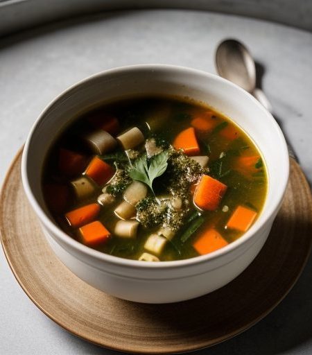 Classic Minestrone Soup Con Pesto Alla Genove recipe image
