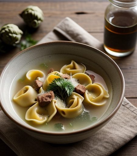 Clear Soup With Tortellini and Artichokes recipe image