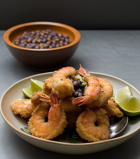 Coconut Shrimp With Star Fruit and Black Bean Salsa and P recipe image