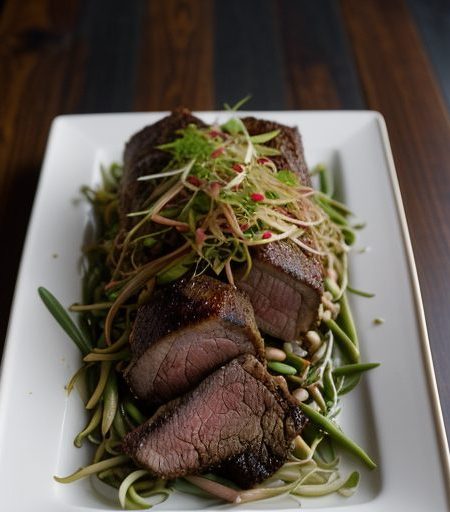 Cold Crispy Roast Lamb, Beansprout, and Bean Salad recipe image