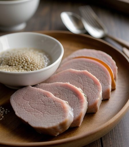 Cold White-Cut Pork Slices With Garlic Sesame Sauce recipe image