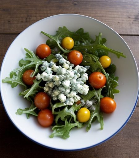 Corn Cherry Tomato Arugula and Blue Cheese Salad - Bon Ap recipe image