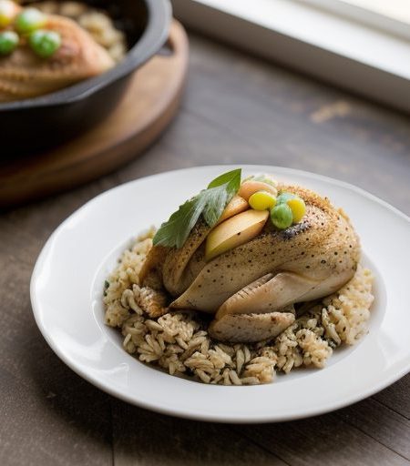 Cornish Hens With Raisin-Rice Pilaf recipe image