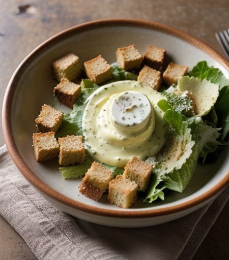Creamy Caesar Salad With Spicy Croutons recipe image