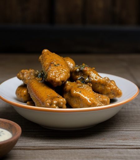 Creole Chicken Wings With Peach Mustard Sauce recipe image