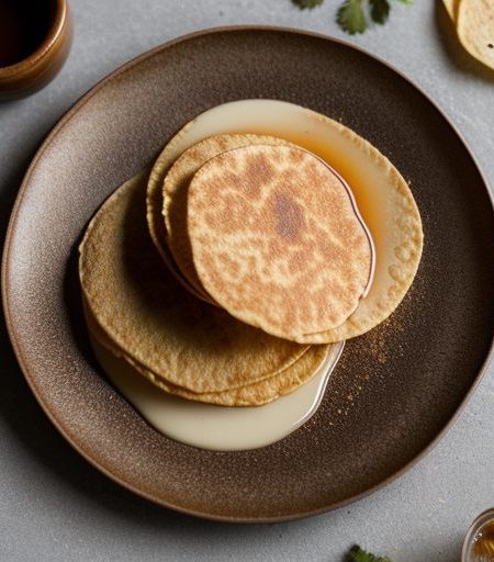 Crispy Tortillas With Caramel Honey Sauce and Vanilla Ice recipe image