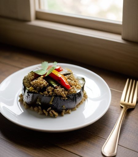 Cumin Rice With Eggplant and Peppers recipe image