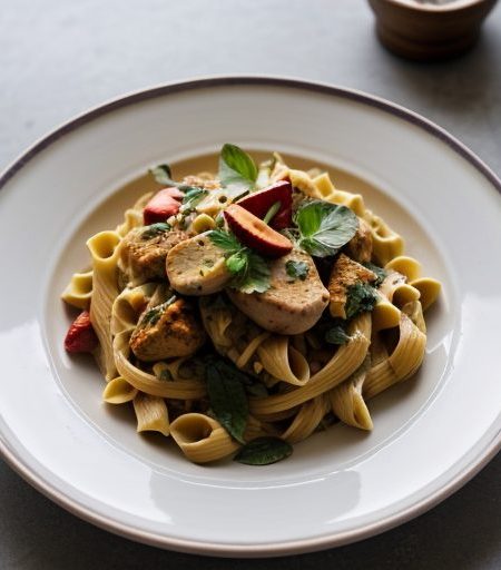 Curried Pasta With Chicken & Fruit recipe image