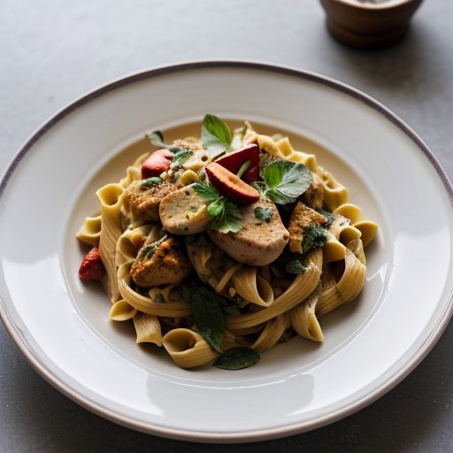 Curried Pasta With Chicken & Fruit recipe image
