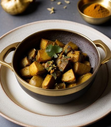 Curried Potatoes With Eggplant (Aloo Baigan S recipe image