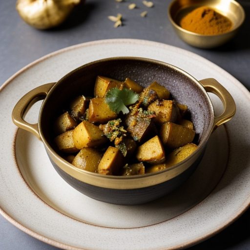 Curried Potatoes With Eggplant (Aloo Baigan S recipe image